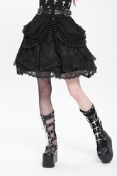 Black Multi-Layered Ruffle Buckle Straps Women's Gothic Skirt
